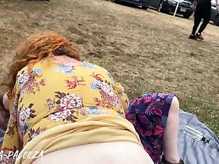 Curvy sluts pounded in wild outdoor festival fuck